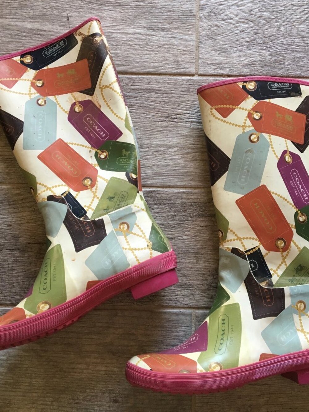 Coach Luggage Tag Pammie Rain Boots, Size 9B